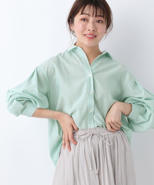 GLOBAL WORK シャツ ブラウス フレンチリネンイージーケアシャツ