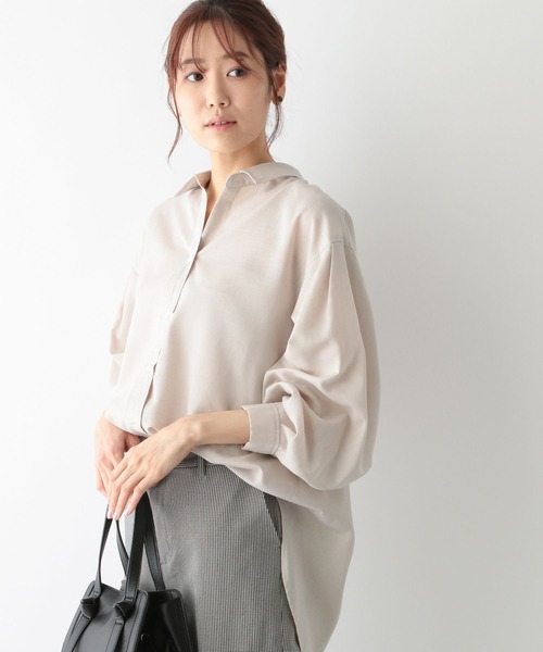 トップス kyanao GLOBAL WORK シャツ ブラウス フレンチリネンイージーケアシャツ