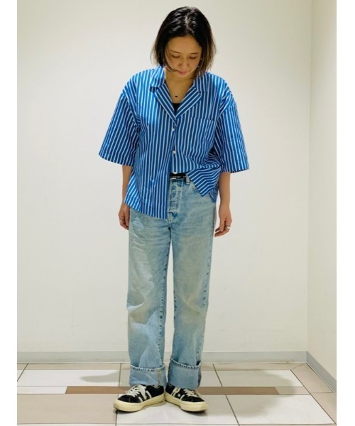 GAP シャツ ブラウス ストライプ クロップドシャツ レディース