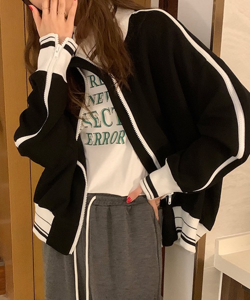 shopnikoniko（ショップにこにこ） ジャージ 袖ライン ジップアップ 