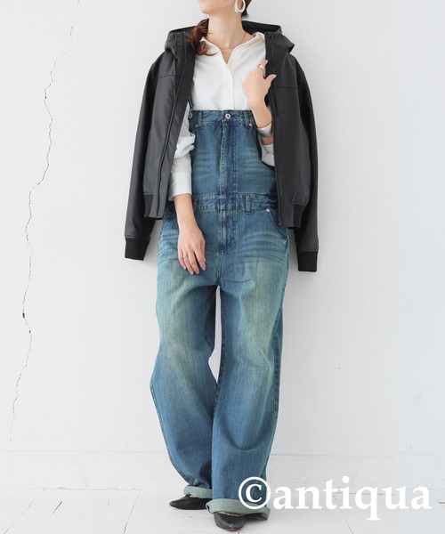 【新品】antiqua デニムサロペット オーバーオール ワイドパンツ 完売品 antiqua サロペット オーバーオール 綿100%デニムサロペット