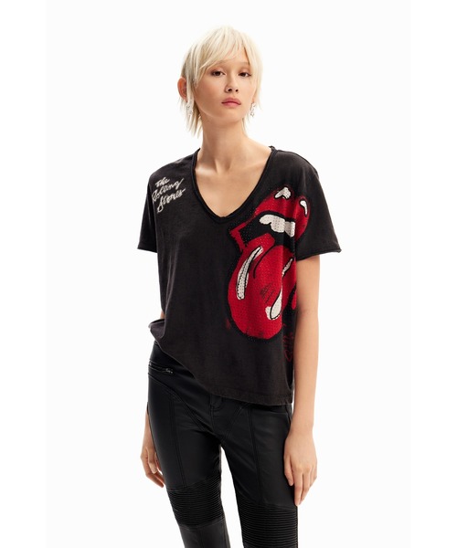 Desigual tシャツ The Rolling Stones ラインストーン Tシャツ