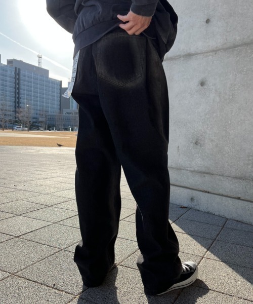 ジーンズ グラデーションサイドライン スプレープリント ワイド