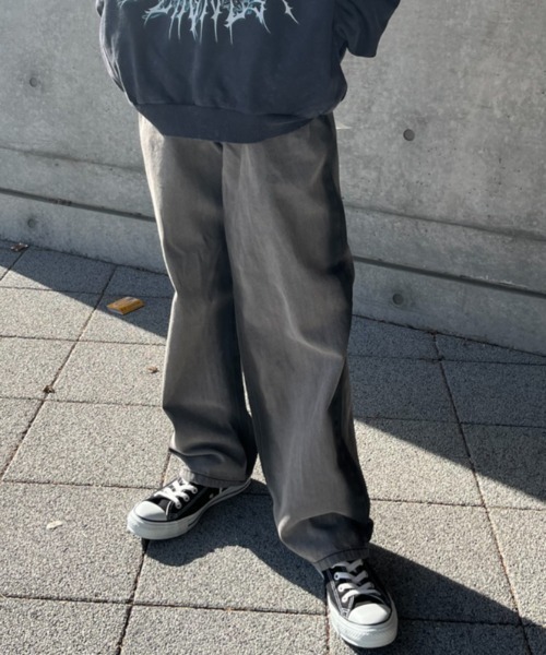 パンツ メンズ グラデーション 涼感 ワイドレッグ パンツ 2色 ジーンズ グラデーションサイドライン スプレープリント ワイド