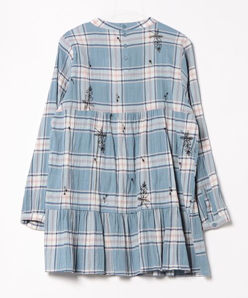 スーパーハッカ（SUPER HAKKA）/パナマシャーリングチェック　ナルコランドット単色刺繍ティアードチュニック SUPER HAKKA（スーパーハッカ） チュニック パナマシャーリング