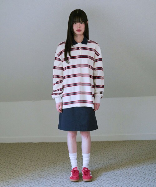 ポロシャツ ポロ FAD/エフエーディー STRIPE PIQUE SHIRTS/ ストライプピケシャツ レディース メンズ