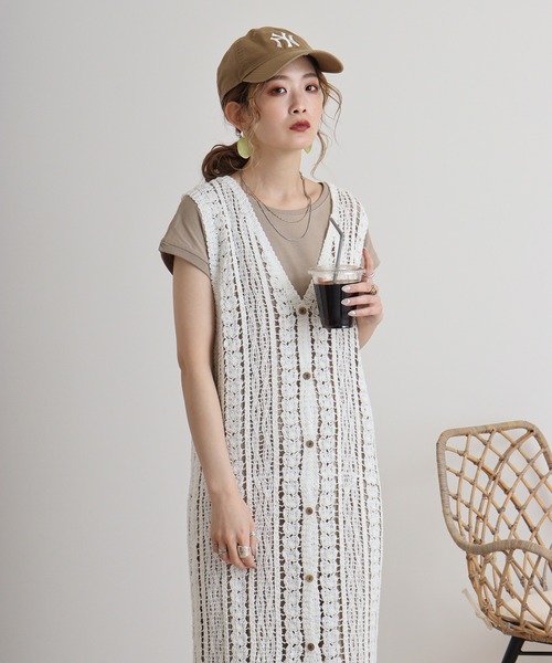 FUNALIVE ワンピース je crois soi 前開き透かしレースワンピース  