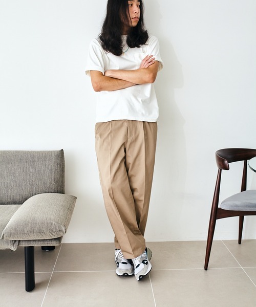 【SHIPS】ワイド チノパンツ SHIPS Primary Navy Label:〈洗濯機可能〉ワンタック ワイド