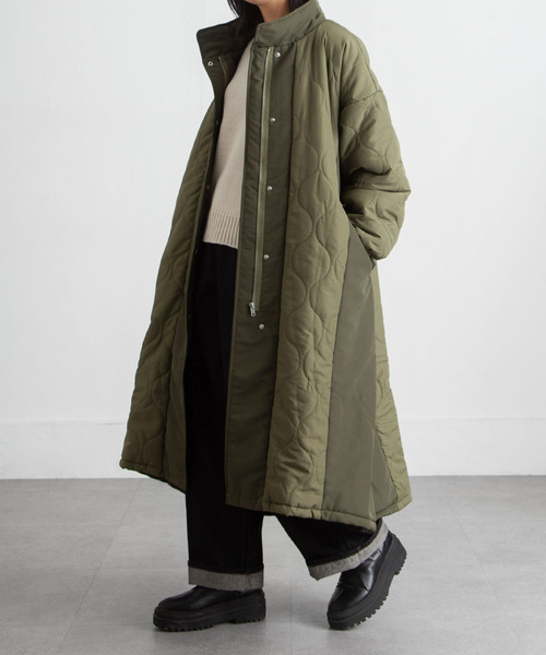 ダウンコート ダウンジャケット キルト中綿ダウン切替スタンドロング