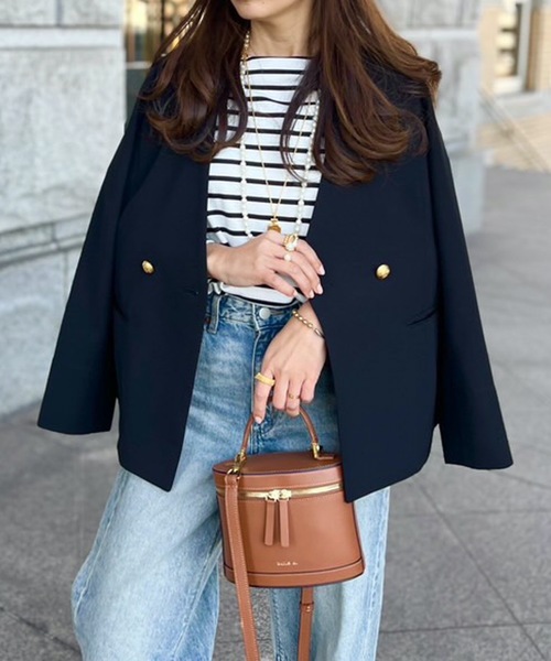 Emma Taylor ネイビー テーラードジャケット FL Emma Taylor（エマテイラー） ジャケット ノーカラージャケット GOLD釦