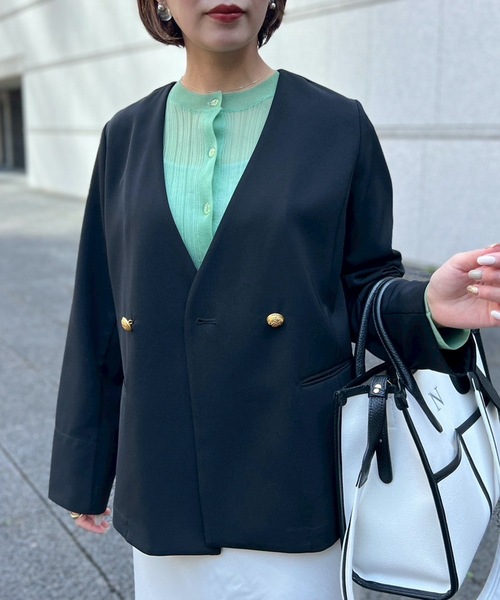 Emma Taylor ジャケット ノーカラージャケット GOLD釦ノーカラー