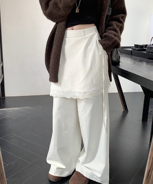 LACーVERT パンツ レース付き巻きスカートパンツ レディース