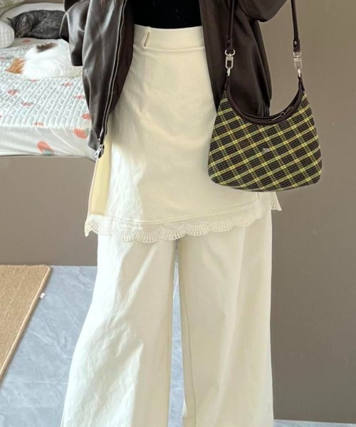 LACーVERT ワイドパンツ パンツ レース付き巻きスカートパンツ