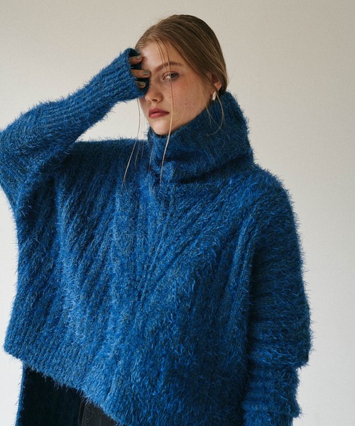 美品 ebure エブール ウール タートル ニット 薄手 ライトブルー ローゲージ カシミア タートルネックプルオーバー｜ebure(エブール