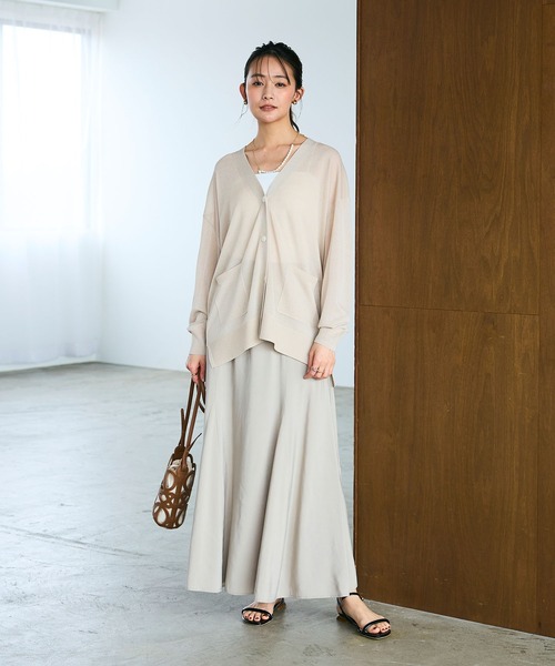 【美品】  Cloth &amp; Cross / クロス&amp;クロス | 透かし編み ラメ ルーズカーディガン | F | ベージュ | レディース 美品】 Cloth & Cross / クロス&クロス | 透かし編み ラメ ルーズ