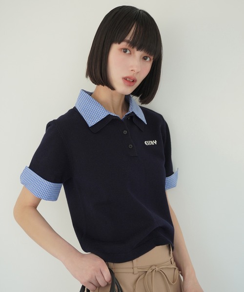 eimy istoire ニット セーター ハーフスリーブダブルカラー