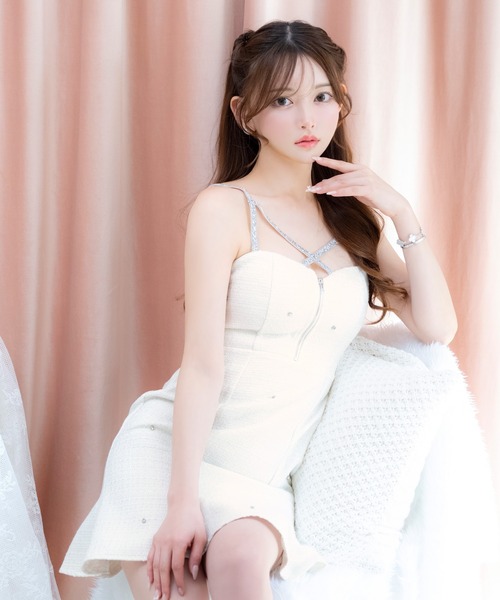 Tika（ティカ） ドレス キャバドレス ミニ フレア ツイード ラメ