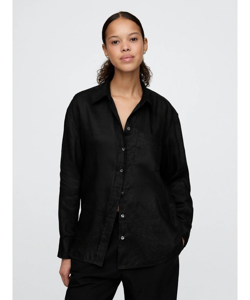 DISSH リネン 100% リゾートシャツジャケット　半幅　ブラック RAYON WASHER TWILL OVERSIZED SHIRT WITH GATHERED STRINGS(M