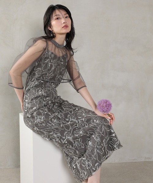 Kana ドレス チュールボレロ 花柄刺繍キャミワンピース 2点セット