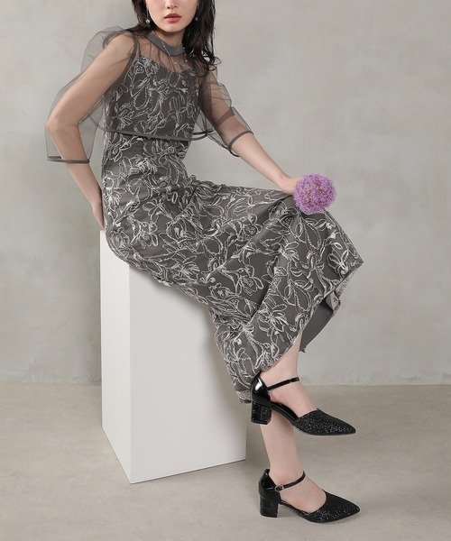 Kana ドレス チュールボレロ 花柄刺繍キャミワンピース 2点セット