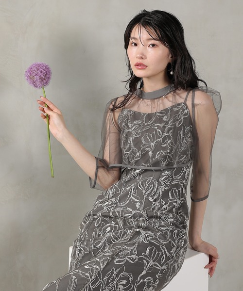 Kana ドレス チュールボレロ 花柄刺繍キャミワンピース 2点セット