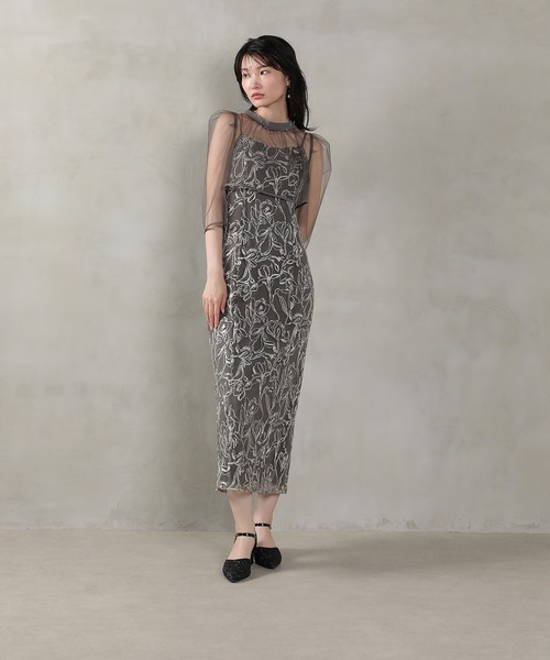 Kana ドレス チュールボレロ 花柄刺繍キャミワンピース 2点セット