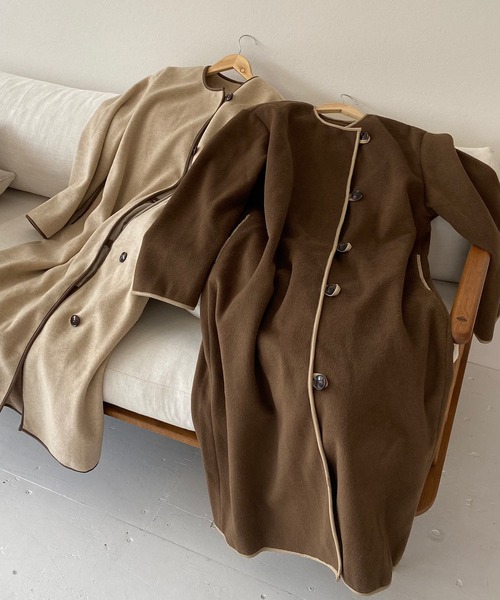 【定価4割引‼️】lawgyブラウンコート lawgy（ラウジー） ノーカラーコート FREE ブラウン レディース