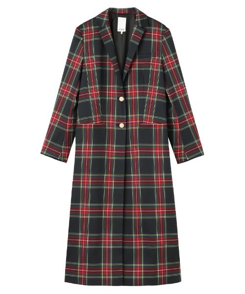 C*i様 ⭐︎完売品⭐︎ジェンヌ　チェックロングコート ファー襟付き コート アウター チェックモダンロングジャケット レディース