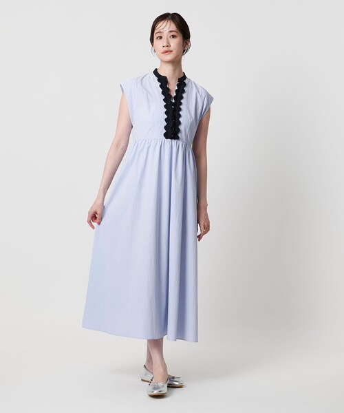 UNITED ARROWS タックワンピース 36 Ｓ　ブルー　青　ノースリーブ UNITED ARROWS ワンピース タックプリーツフリル スリット