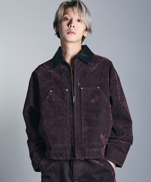 デニムジャケット　ベルベット　Lサイズ デニムジャケット gジャン 「SET-UP着用可能」合成皮革カラー