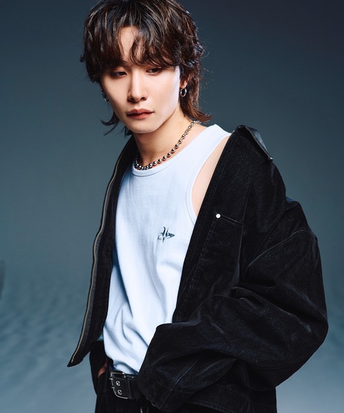 デニムジャケット　ベルベット　Lサイズ デニムジャケット gジャン 「SET-UP着用可能」合成皮革カラー