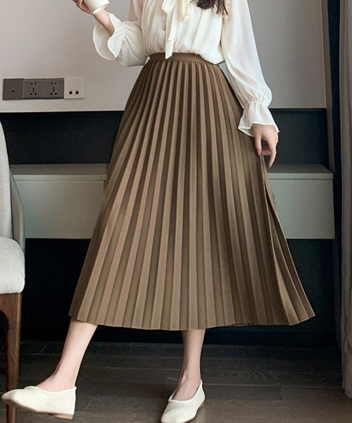 shoppinggo スカート プリーツスカートロング黒 無地スカート