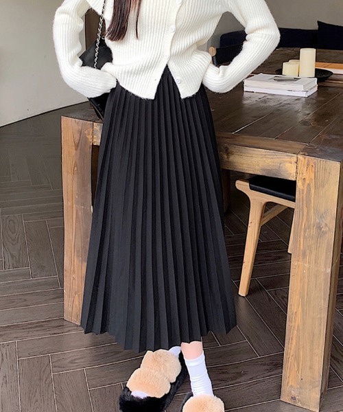 shoppinggo スカート プリーツスカートロング黒 無地スカート