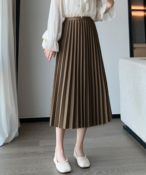 shoppinggo スカート プリーツスカートロング黒 無地スカート