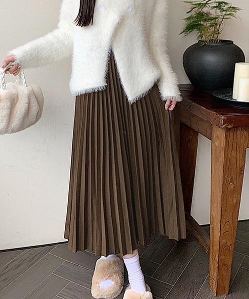 shoppinggo スカート プリーツスカートロング黒 無地スカート