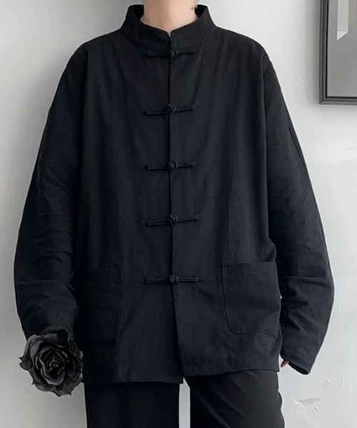 希少　RUDE GALLERY チャイナジャケット　シャツ　4 　黒　リネン CELENA BEATS シャツ 中華風スタンドカラー チャイナボタン リネン