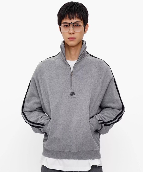 MASONPRINCE トレーナー スウェット オーバーサイズ ハーフZIP ライン 