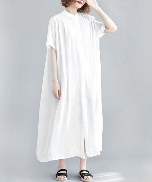 ReRe シャツワンピース スタンドカラーロングワンピース : ZOZOTOWN