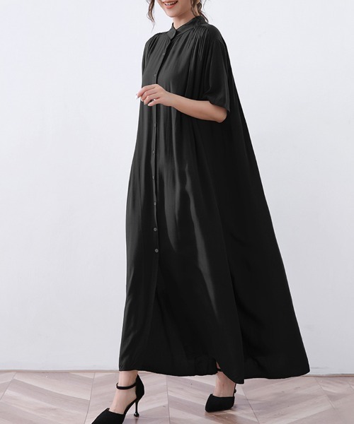 ReRe シャツワンピース スタンドカラーロングワンピース : ZOZOTOWN