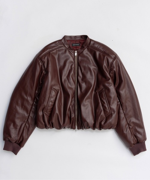 ブルゾン アウター Leather Puffer Jacket With Muffler / マフラーセットレザーパッファーブルゾン レディースの画像