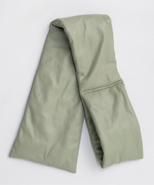 ブルゾン アウター Leather Puffer Jacket With Muffler / マフラーセットレザーパッファーブルゾン レディースの画像