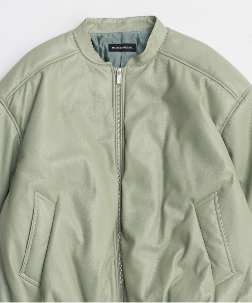 ブルゾン アウター Leather Puffer Jacket With Muffler / マフラーセットレザーパッファーブルゾン レディースの画像