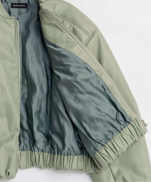 ブルゾン アウター Leather Puffer Jacket With Muffler / マフラーセットレザーパッファーブルゾン レディースの画像
