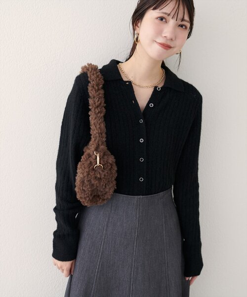 natural couture ニット セーター 「WEB限定」モヘアタッチ衿付き