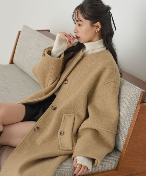 hinari（ヒナリ） コート アウター ブークレノーカラーロングコート