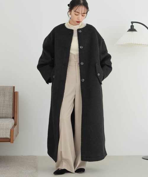 hinari（ヒナリ） コート アウター ブークレノーカラーロングコート