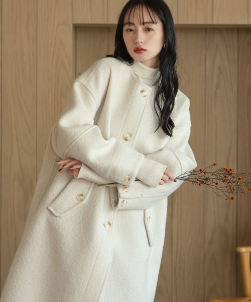 hinari（ヒナリ） コート アウター ブークレノーカラーロングコート