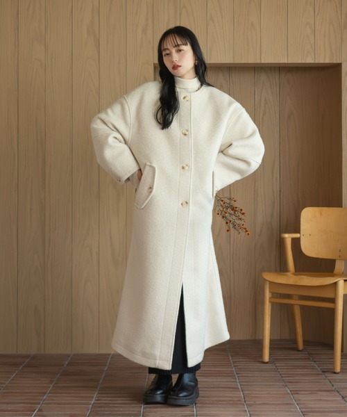 hinari（ヒナリ） コート アウター ブークレノーカラーロングコート