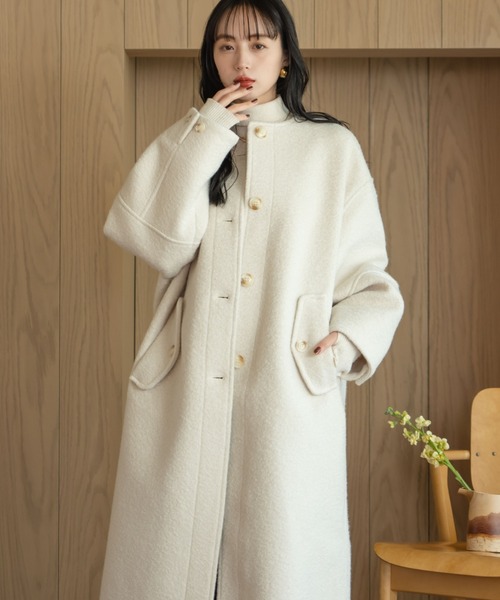 hinari（ヒナリ） コート アウター ブークレノーカラーロングコート