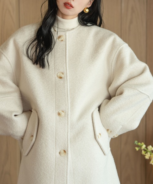 hinari（ヒナリ） コート アウター ブークレノーカラーロングコート